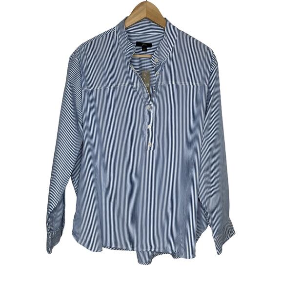 J. Crew Tops - J. Crew Long Sleeve Popover Top Womens 20 Blue White Stripe Classic Cotton